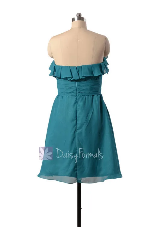 Turquoise Chiffon Party Dress Strapless Beach Wedding Bridesmaid Dress (BM1549SD)