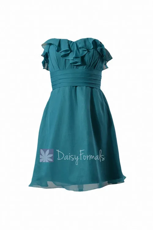 Turquoise Chiffon Party Dress Strapless Beach Wedding Bridesmaid Dress (BM1549SD)