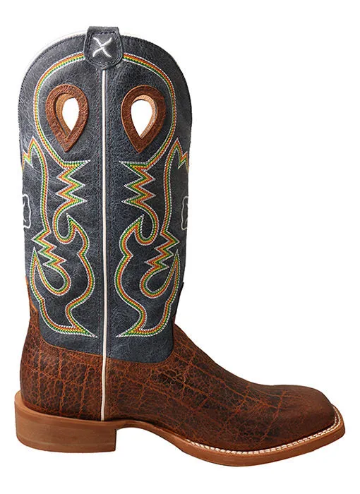 Twisted X Men's Ruff Stock Boot-Cognac Elephant Print/Blue