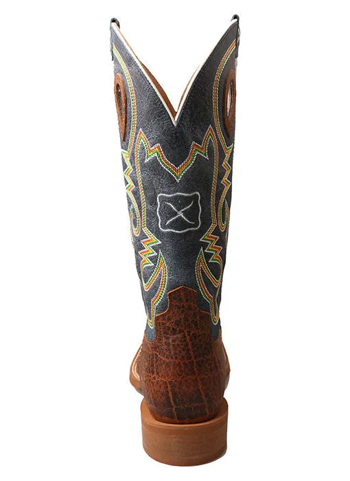 Twisted X Men's Ruff Stock Boot-Cognac Elephant Print/Blue