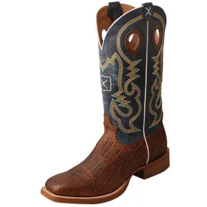 Twisted X Men's Ruff Stock Boot-Cognac Elephant Print/Blue