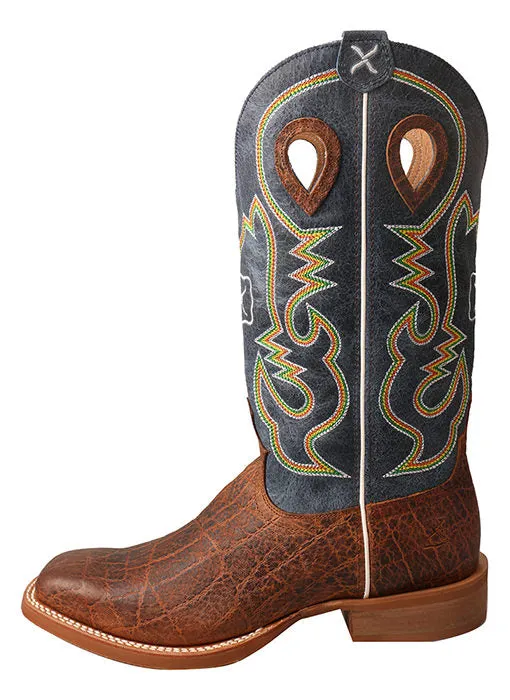 Twisted X Men's Ruff Stock Boot-Cognac Elephant Print/Blue