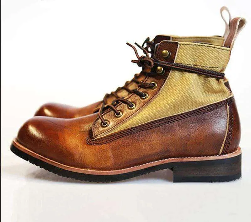 Two Tone Ankle High Lace Up Boots For Men