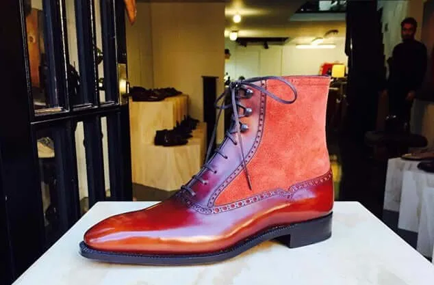 Two Tone Brown Suede Ankle Boot,Handmade Men's Oxford Boot