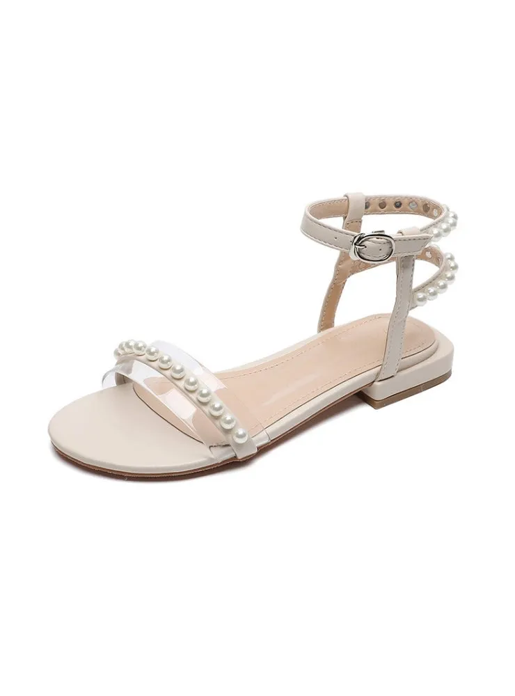 Uniwim Summer beach by the seaside sandals Pearl Flat Bottom Gladiator Sandals