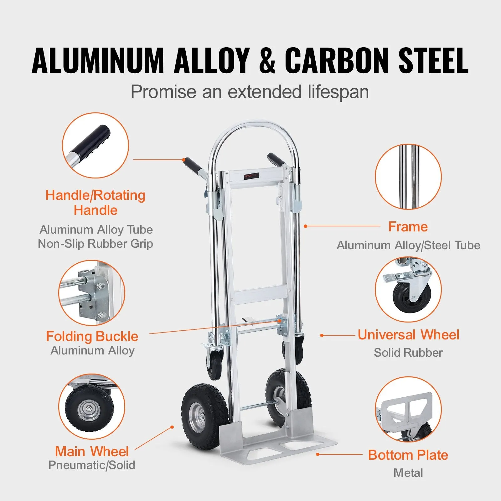 Vevor Aluminum Folding Hand Truck 2-in-1 Design Dolly Cart 1000 Lbs Capacity New