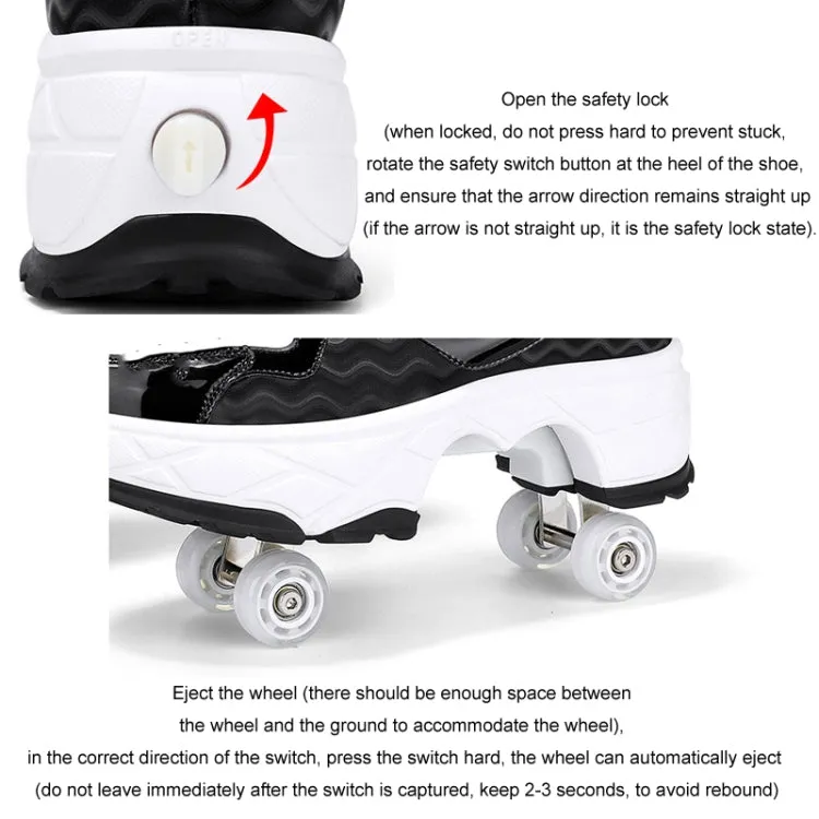 With Brakes Deformable Four-wheel Retractable Double-row Dual-purpose Roller Skates, Size: 41(DF08 White Black)