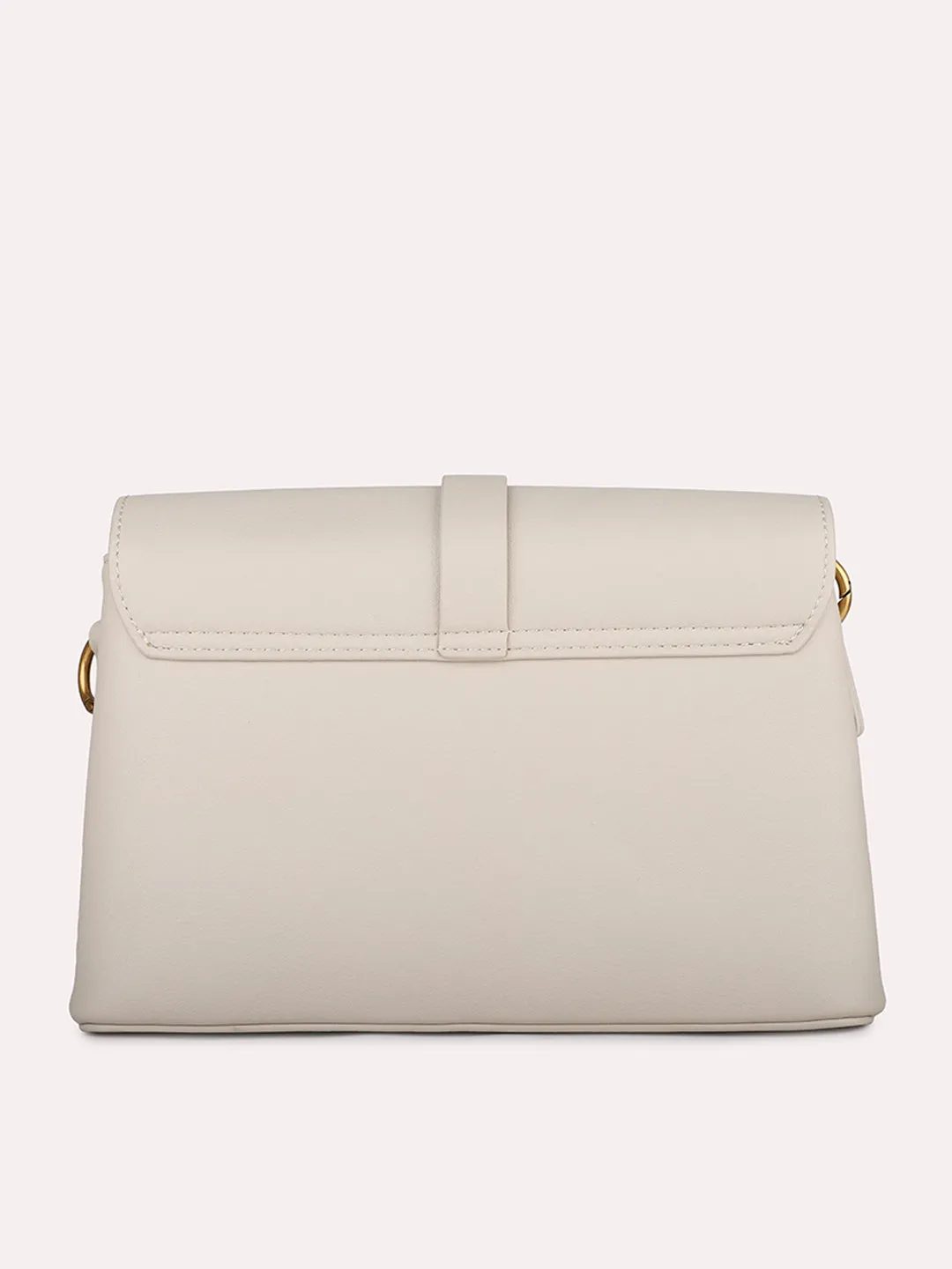 Women Beige Solid Structured Sling Bag with Front Lock Detail