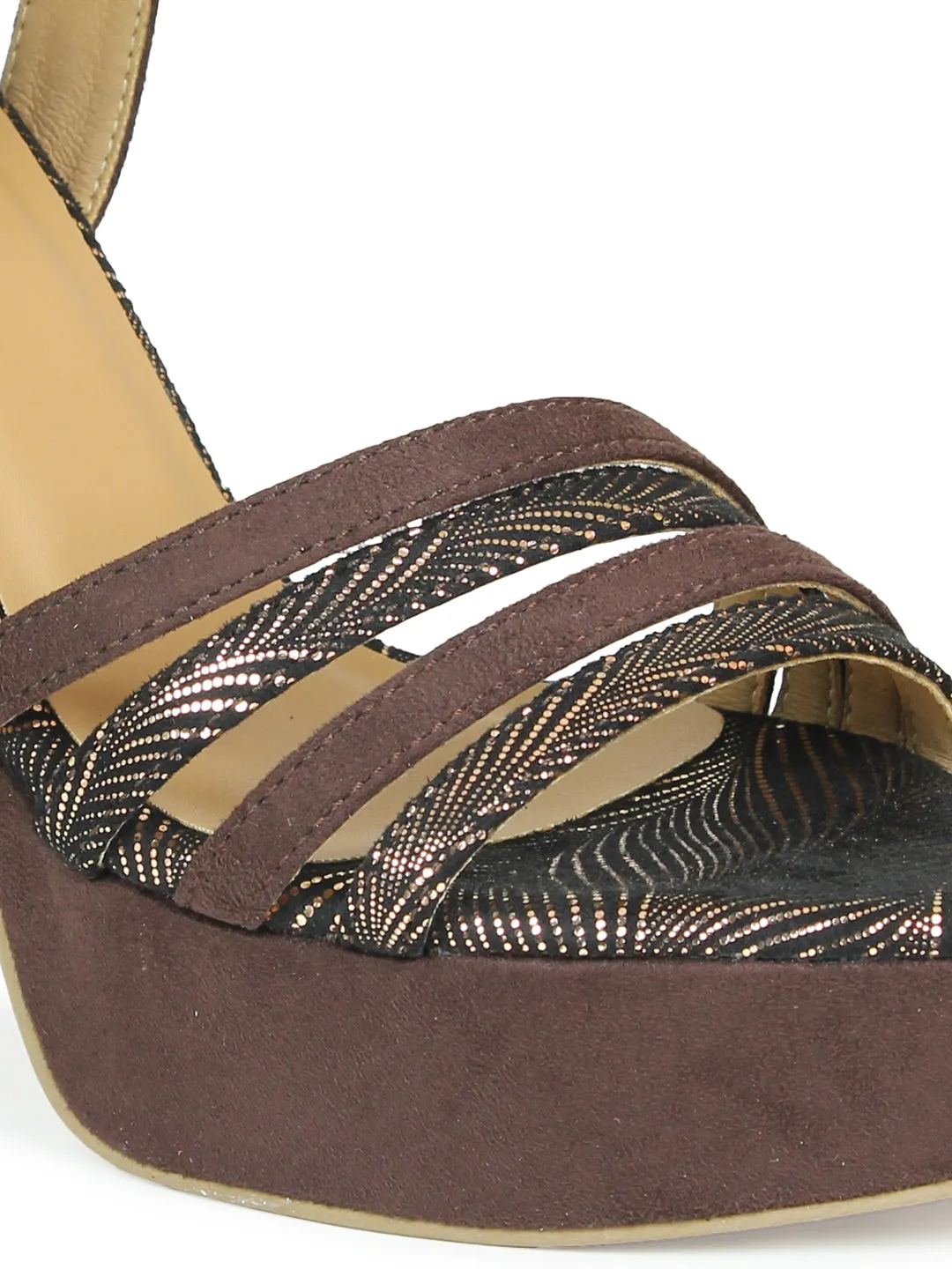 Women Brown Textured Party Platform Sandals