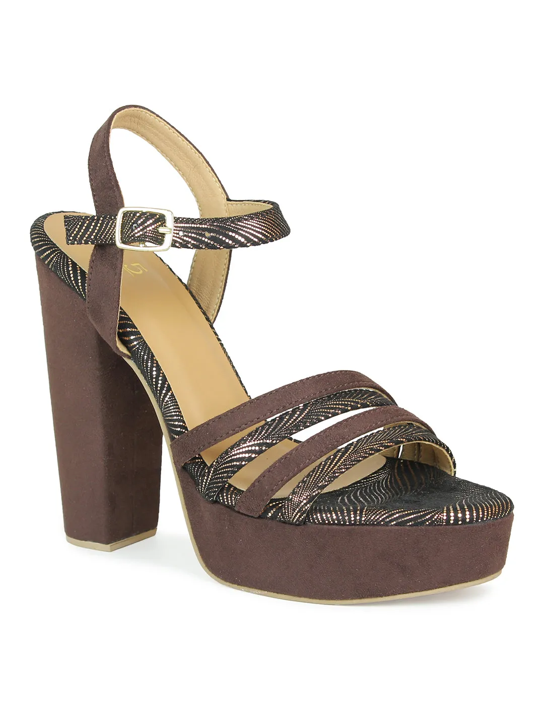 Women Brown Textured Party Platform Sandals