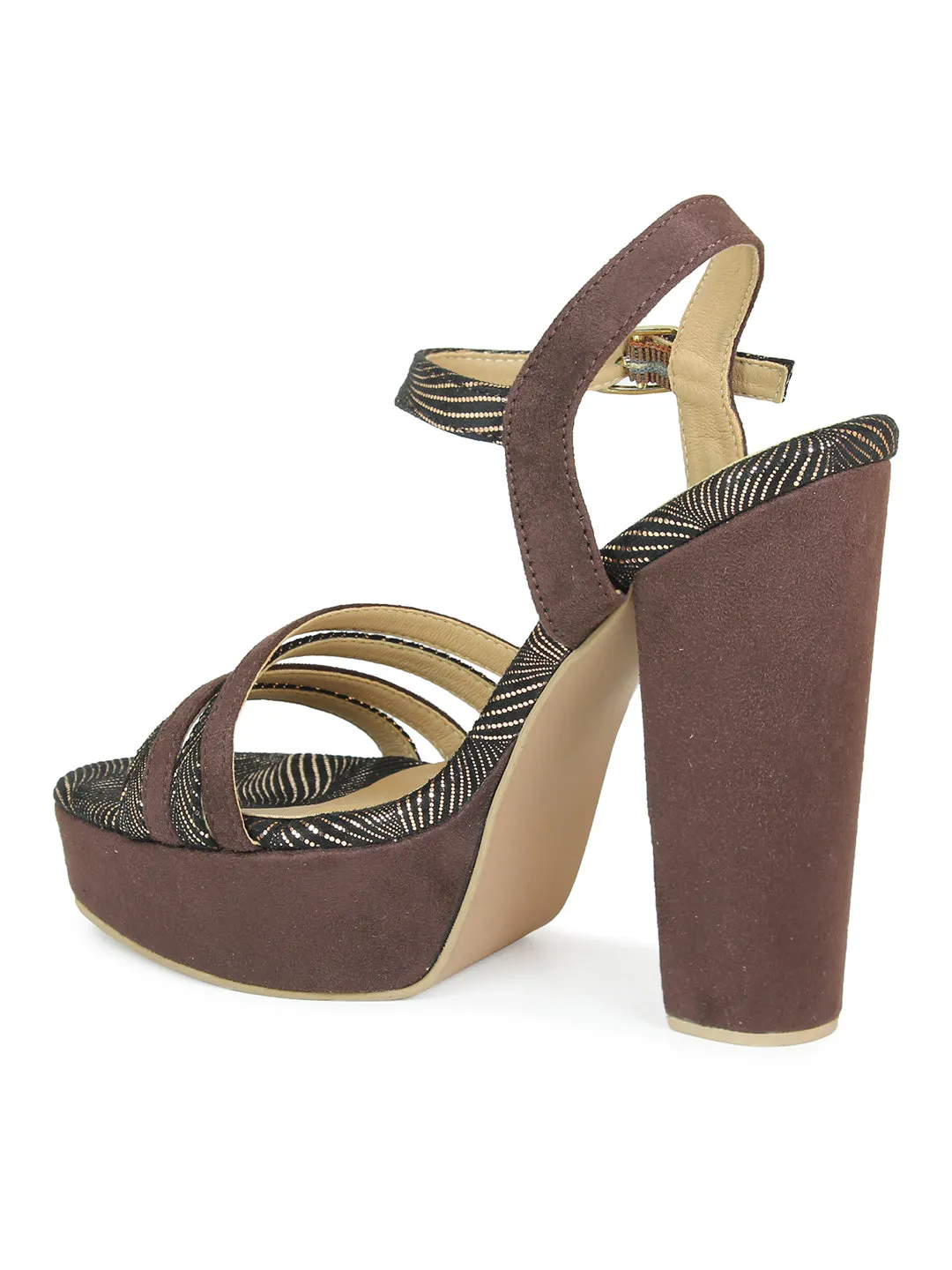 Women Brown Textured Party Platform Sandals