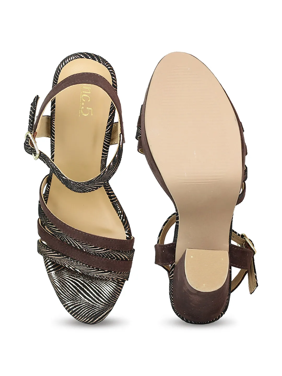 Women Brown Textured Party Platform Sandals