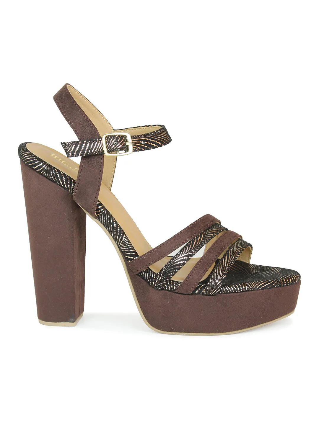 Women Brown Textured Party Platform Sandals