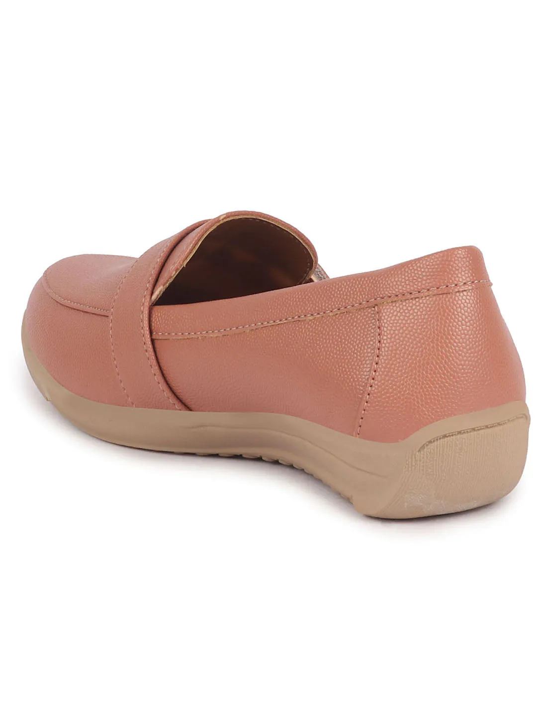 Women Peach Comfortable Formal Adjustable Strap Hook and Loop Slip On Shoes|Party Shoe|Office Shoe|Daily Wear