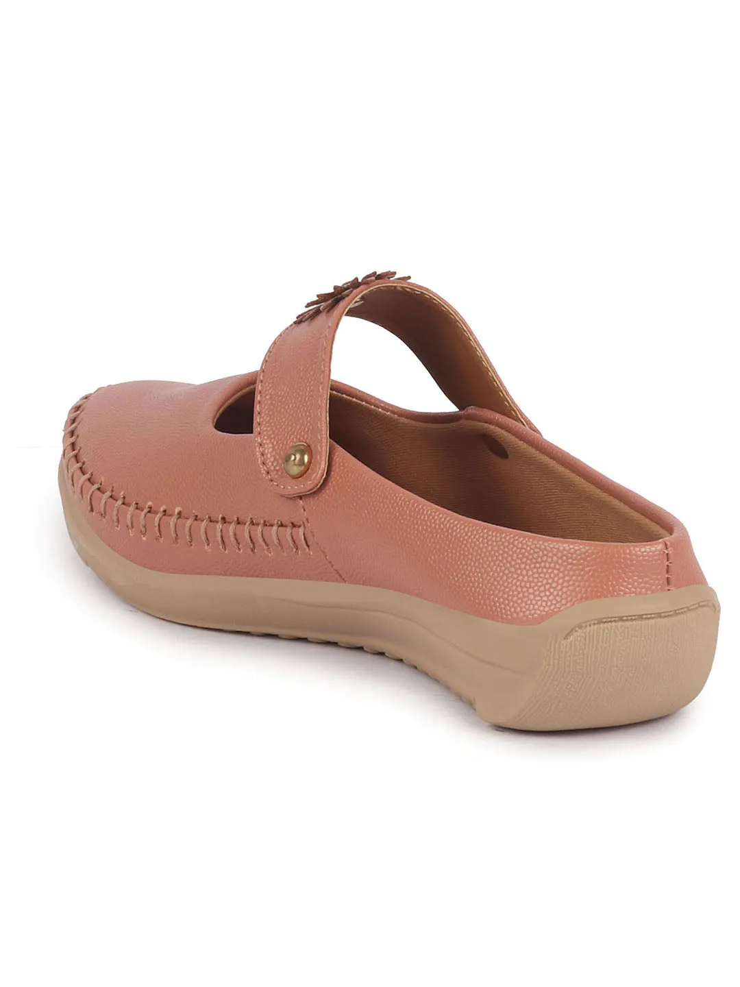 Women Peach Floral Strap Back Open Slip On Casual Shoes|Outing Weekend Dress Shoes|All Day Comfort Shoe