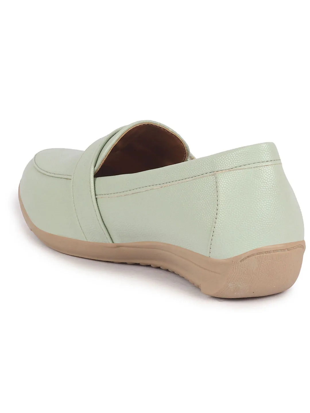 Women Pista Green Comfortable Formal Adjustable Strap Hook and Loop Slip On Shoes|Party Shoe|Office Shoe|Daily Wear