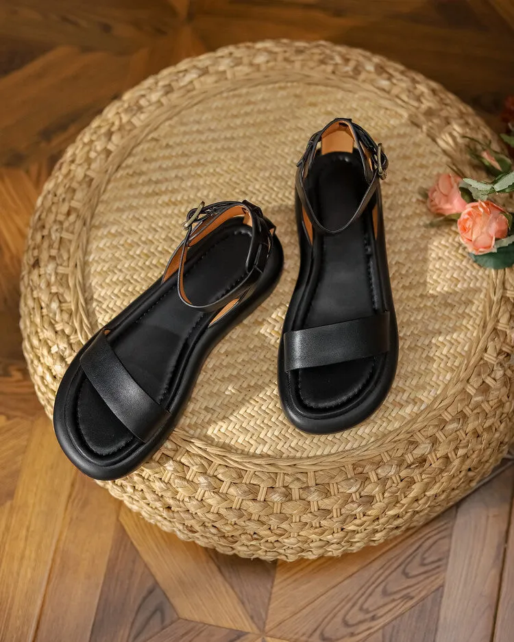 Women Sandals Gladiator Soft Genuine Cow Leather Buckle Strap Top Brand Ladies Summer Beach Flats Handmade