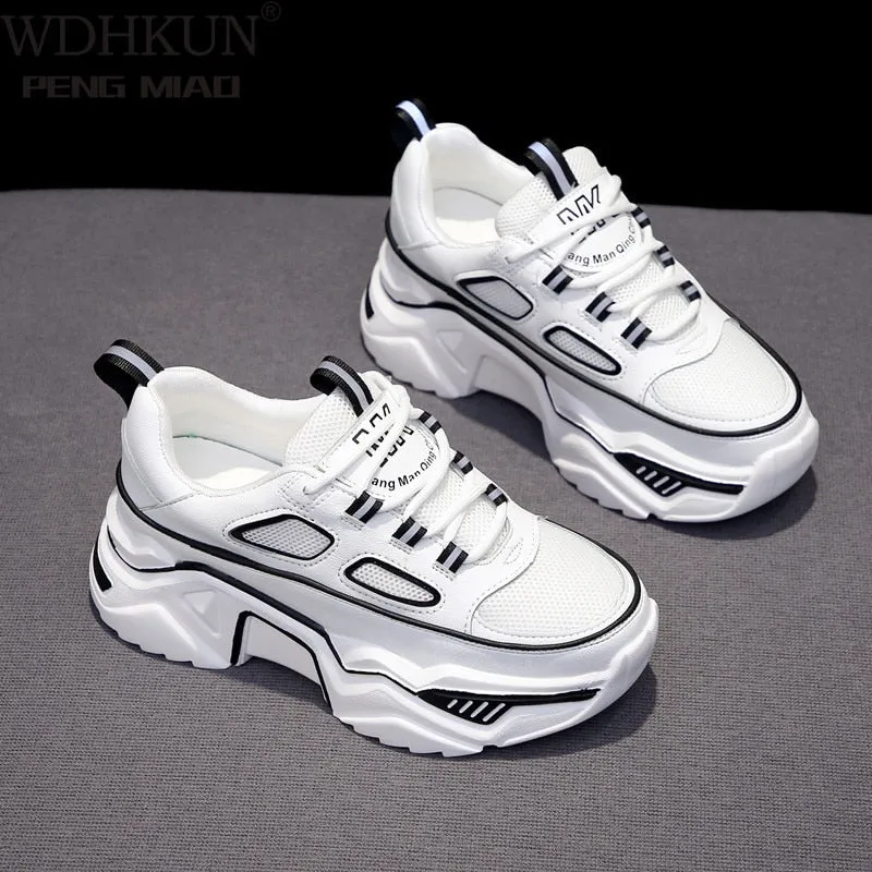 Women Sneakers White Black Designer Shoes Woman Autumn Winter Chunky Sneakers Fashion Light Dad Shoes Ladies Platform Footwear