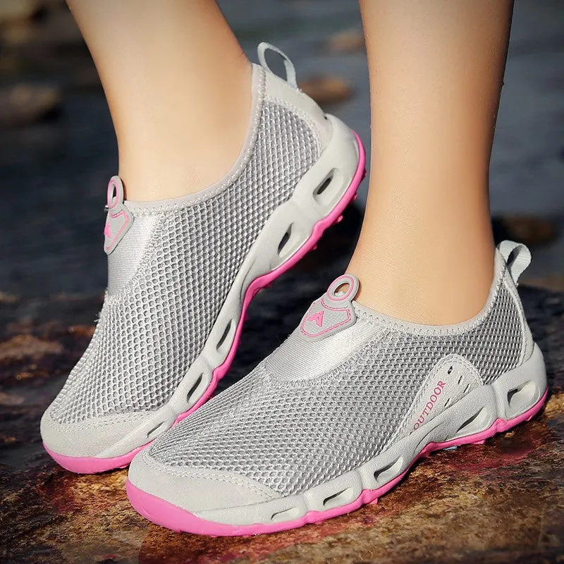 Women's breathable flat wide hiking tennis sneakers