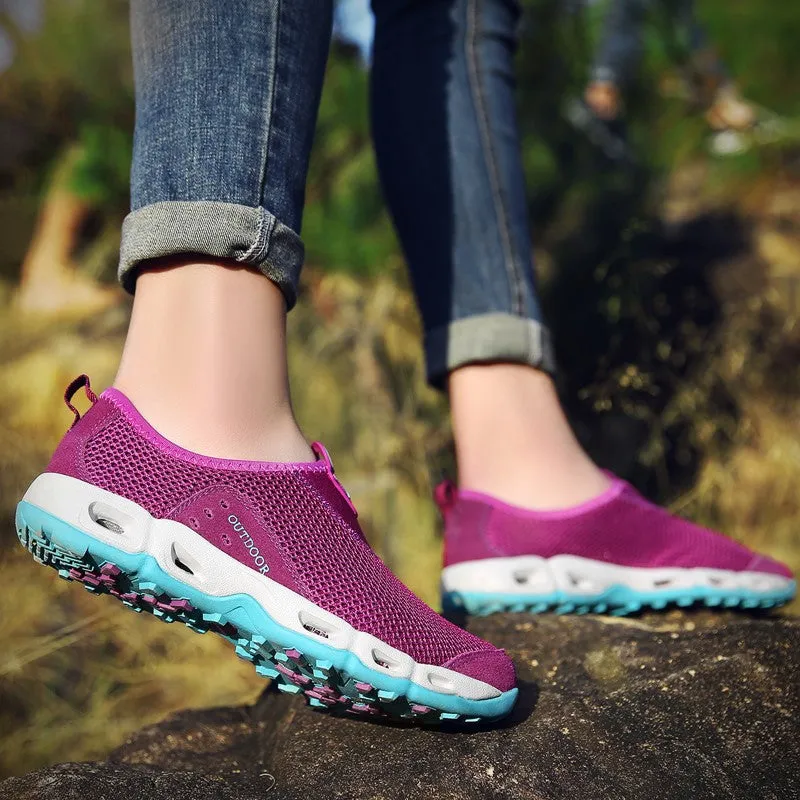 Women's breathable flat wide hiking tennis sneakers