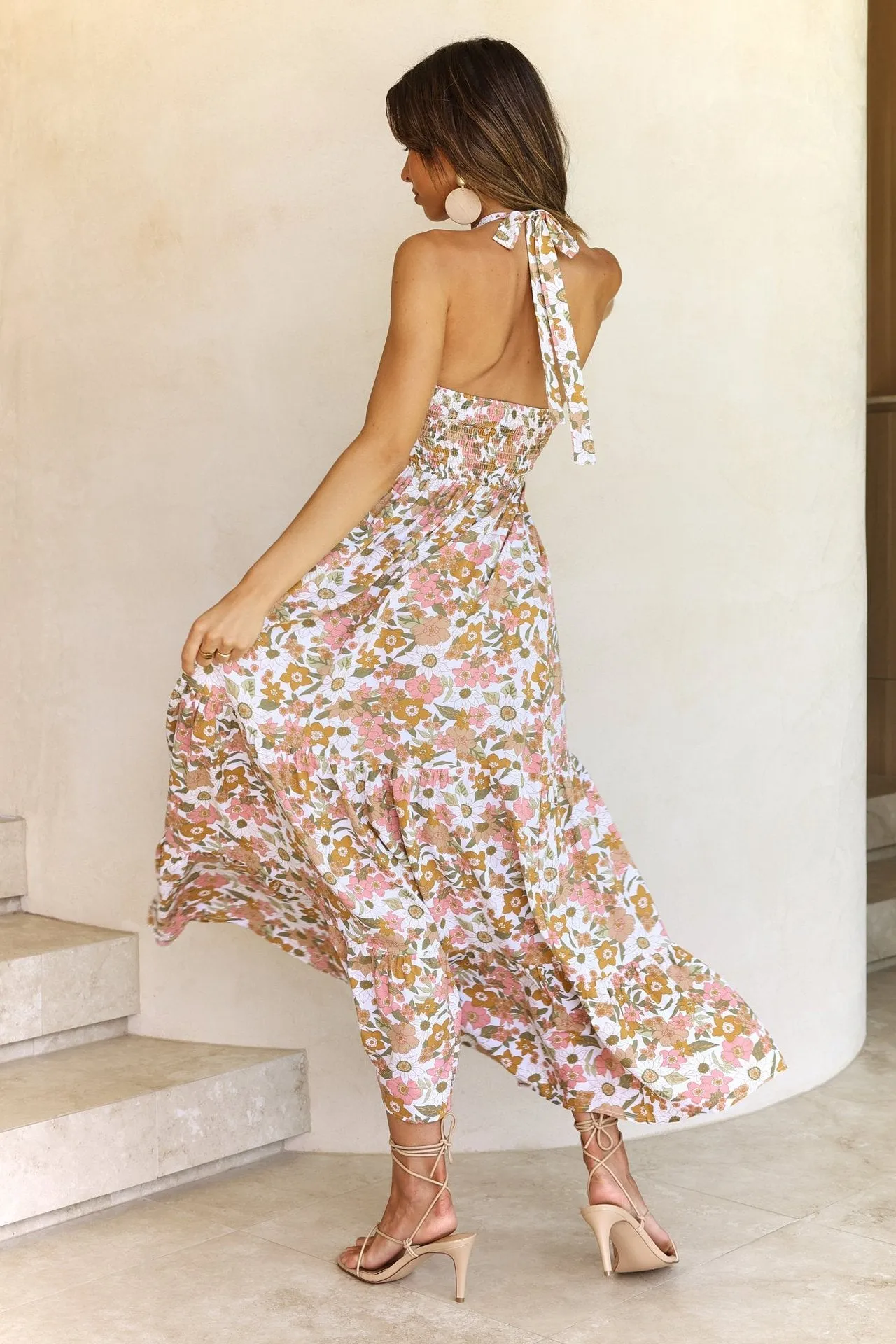 Women’s Casual Halter Neck Sleeveless Floral Long Maxi Dress