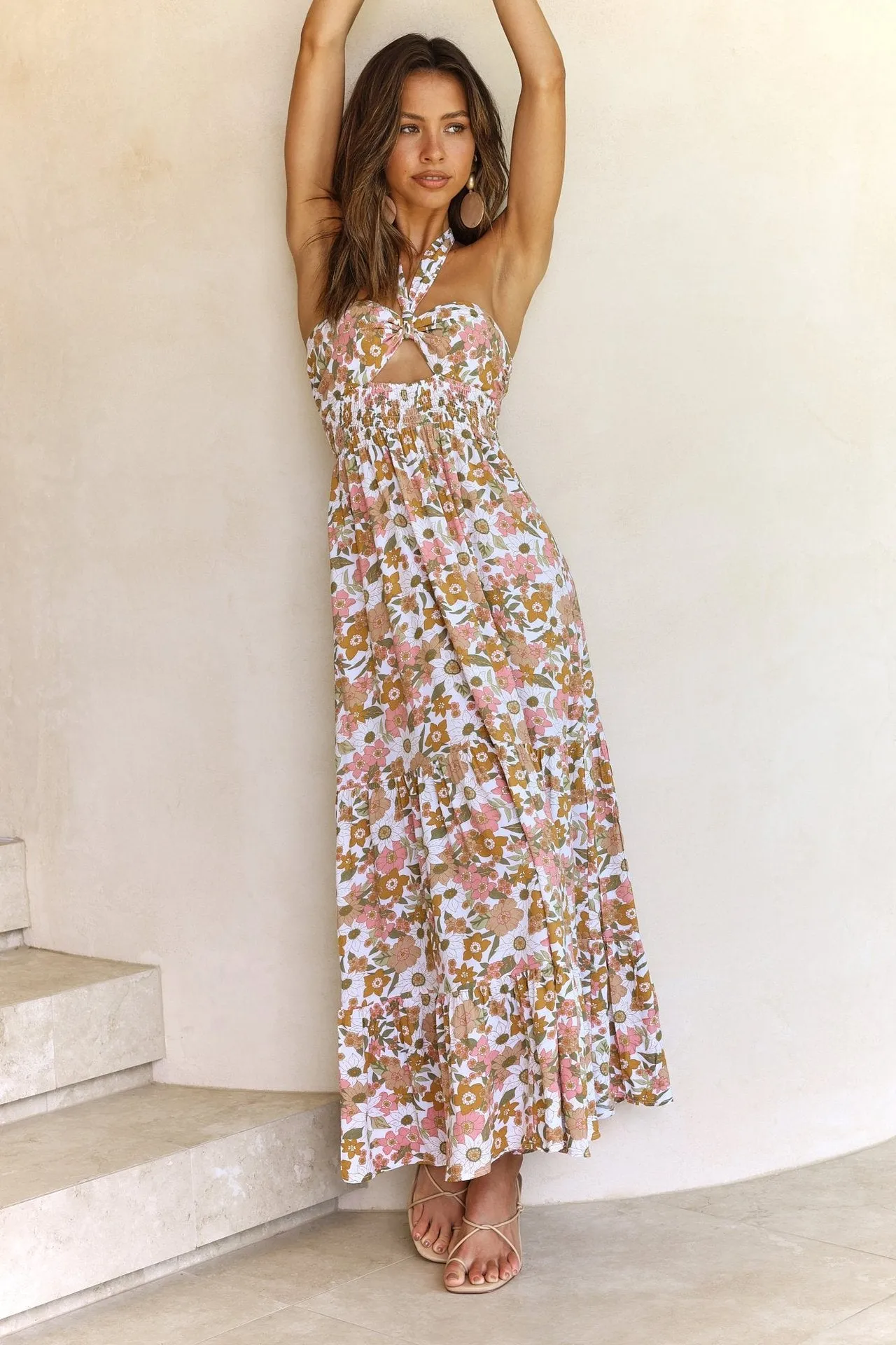 Women’s Casual Halter Neck Sleeveless Floral Long Maxi Dress