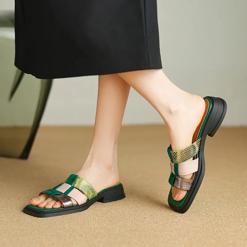 Women's Casual Shoes - Leather Slides Slippers - Flat Mules Sandals - TSS408