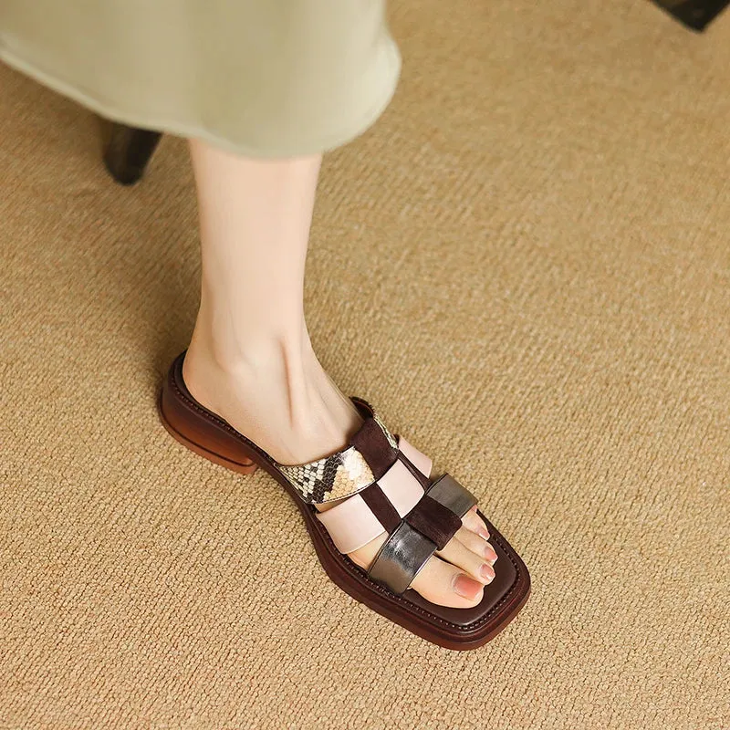 Women's Casual Shoes - Leather Slides Slippers - Flat Mules Sandals - TSS408