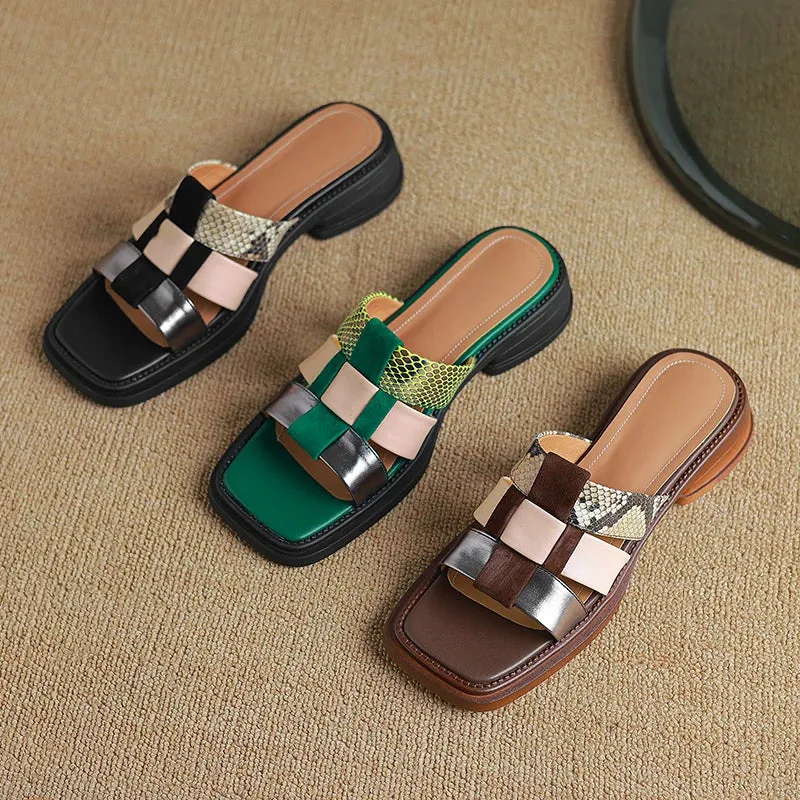 Women's Casual Shoes - Leather Slides Slippers - Flat Mules Sandals - TSS408