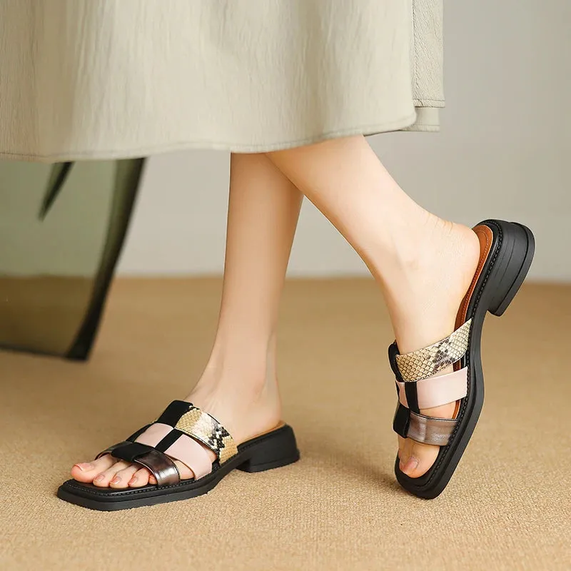 Women's Casual Shoes - Leather Slides Slippers - Flat Mules Sandals - TSS408