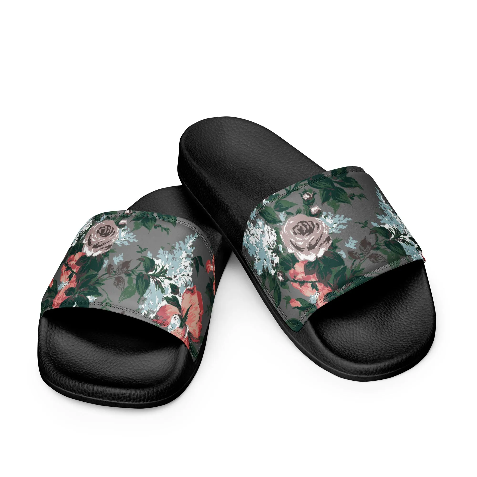 Women's Slides in Grey Bella Roses Floral