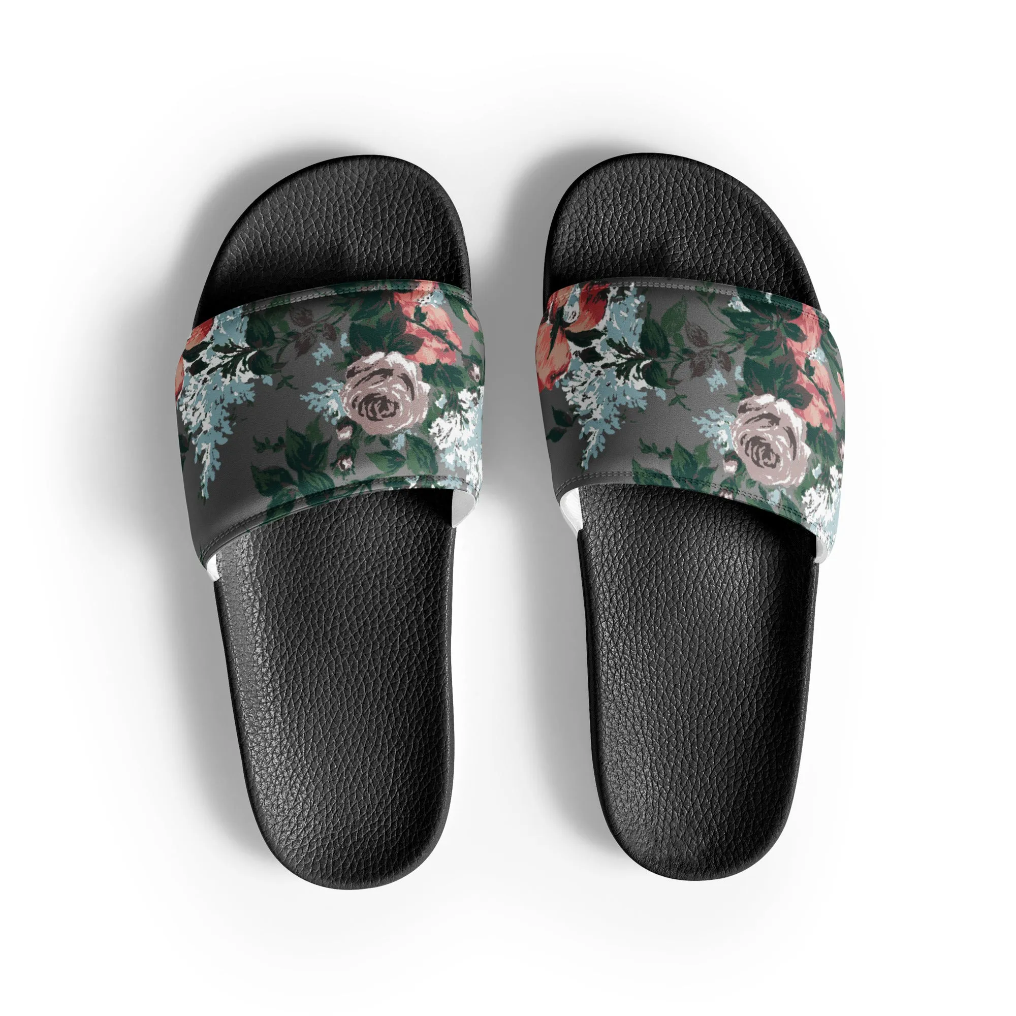 Women's Slides in Grey Bella Roses Floral