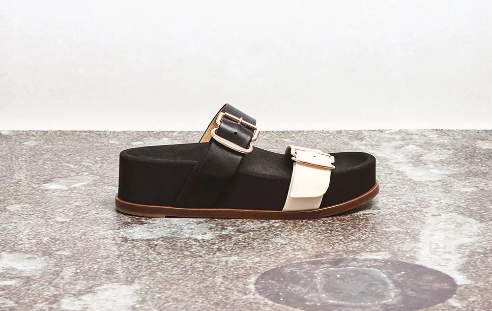 Wren Platform Sandal in Black & Ivory Nappa Leather