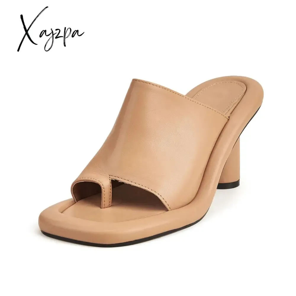 Xajzpa - Fashion Brand Women's Slippers Fashion Elegant Women's High Heels Leather Square Heels Hot Summer Women's Shoes Beach Shoes