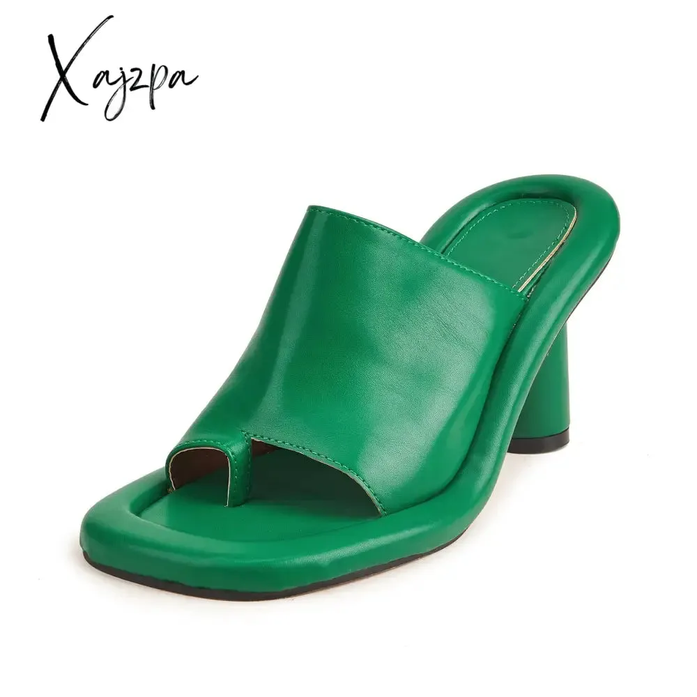 Xajzpa - Fashion Brand Women's Slippers Fashion Elegant Women's High Heels Leather Square Heels Hot Summer Women's Shoes Beach Shoes