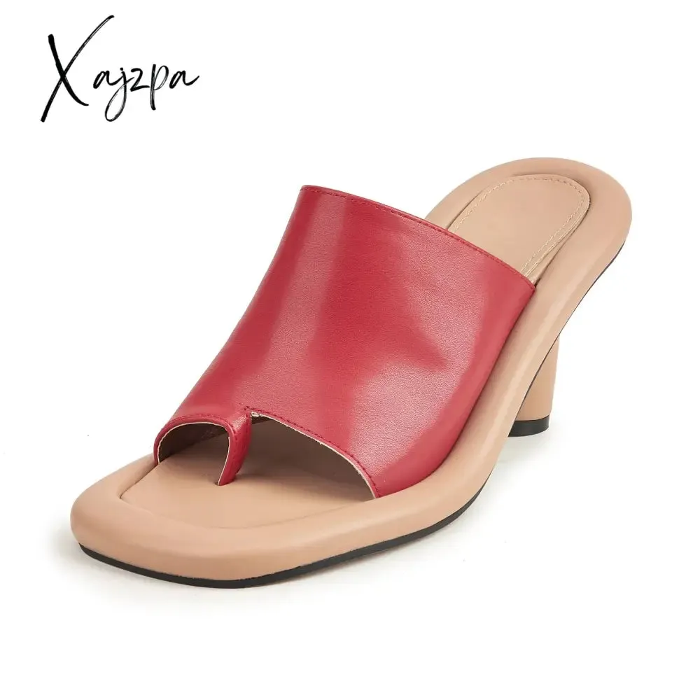 Xajzpa - Fashion Brand Women's Slippers Fashion Elegant Women's High Heels Leather Square Heels Hot Summer Women's Shoes Beach Shoes