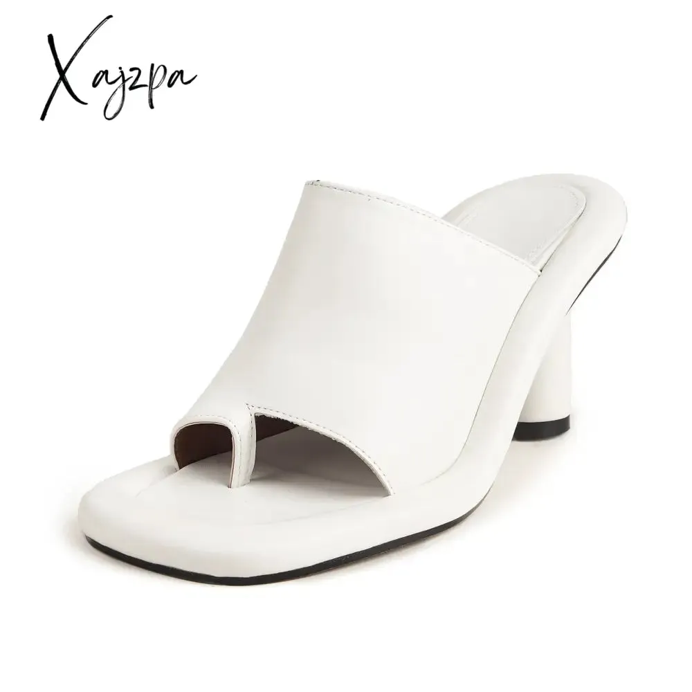 Xajzpa - Fashion Brand Women's Slippers Fashion Elegant Women's High Heels Leather Square Heels Hot Summer Women's Shoes Beach Shoes