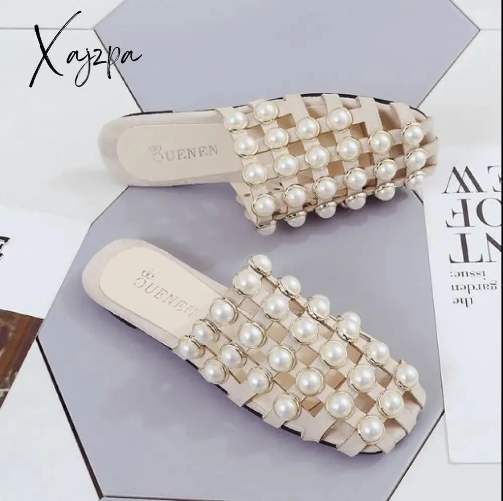 Xajzpa - Fashion Summer Beach shoes Pearl Sandals thin Belt Roman Flat Women Flip Flops Casual Flat Slippers women sandals