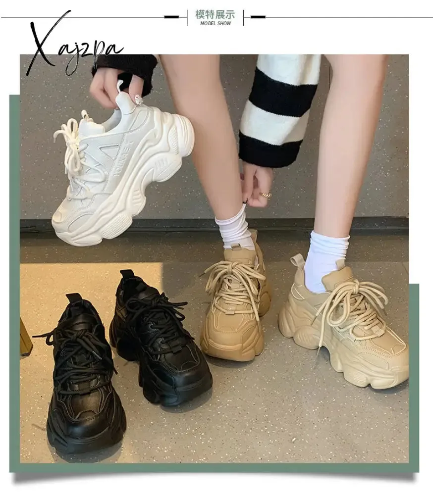 Xajzpa - Luxury Shoes Women Designers Platform White Black Sneakers Platform Shoes for Women Ladies Casual Shoes Zapatillas Chunky Mujer