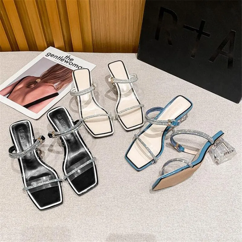 xiangtuibao Summer Clear Crystal Heel Sandals Elegant Women High High Shoes Female Beach Shoes Ladies Fashion Slippers Casual Slides