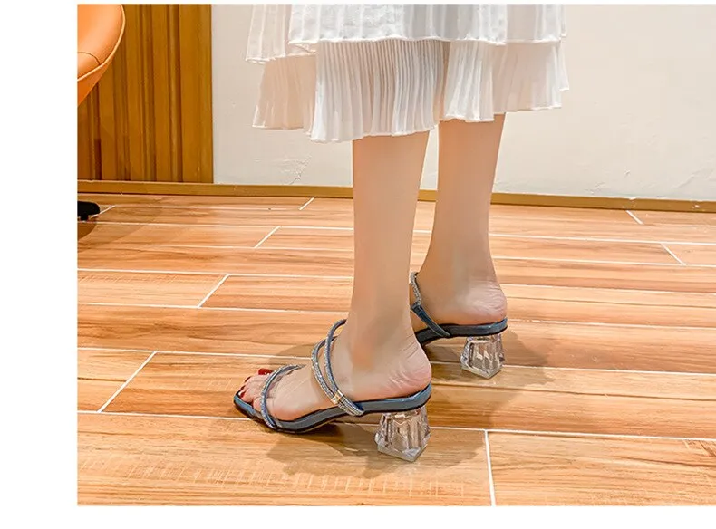 xiangtuibao Summer Clear Crystal Heel Sandals Elegant Women High High Shoes Female Beach Shoes Ladies Fashion Slippers Casual Slides